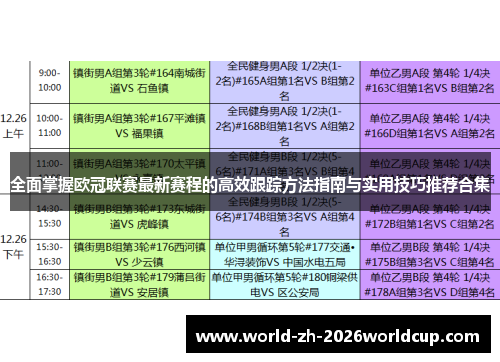 全面掌握欧冠联赛最新赛程的高效跟踪方法指南与实用技巧推荐合集